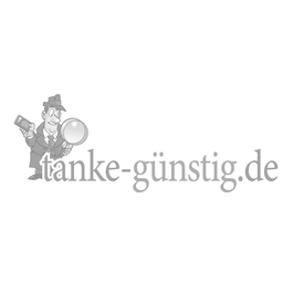 Tankinspektor mit Lupe über tanke-günstig Schriftzug